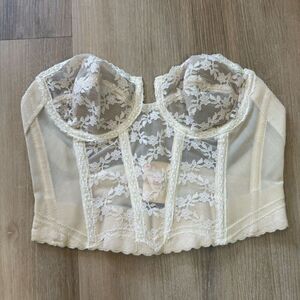 Vintage Young Smoothie Women's 32B Backless Bustier Corset Bra Beige Cream Lace